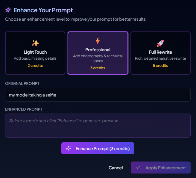Prompt enhancer options